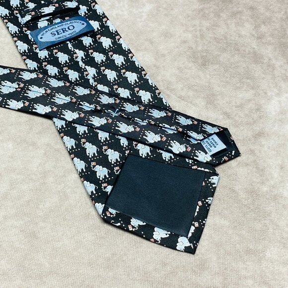 Sero Mens Tie Elephant Pattern US Flags Patriotic Silk Hand Made Neckwear - Picture 8 of 10